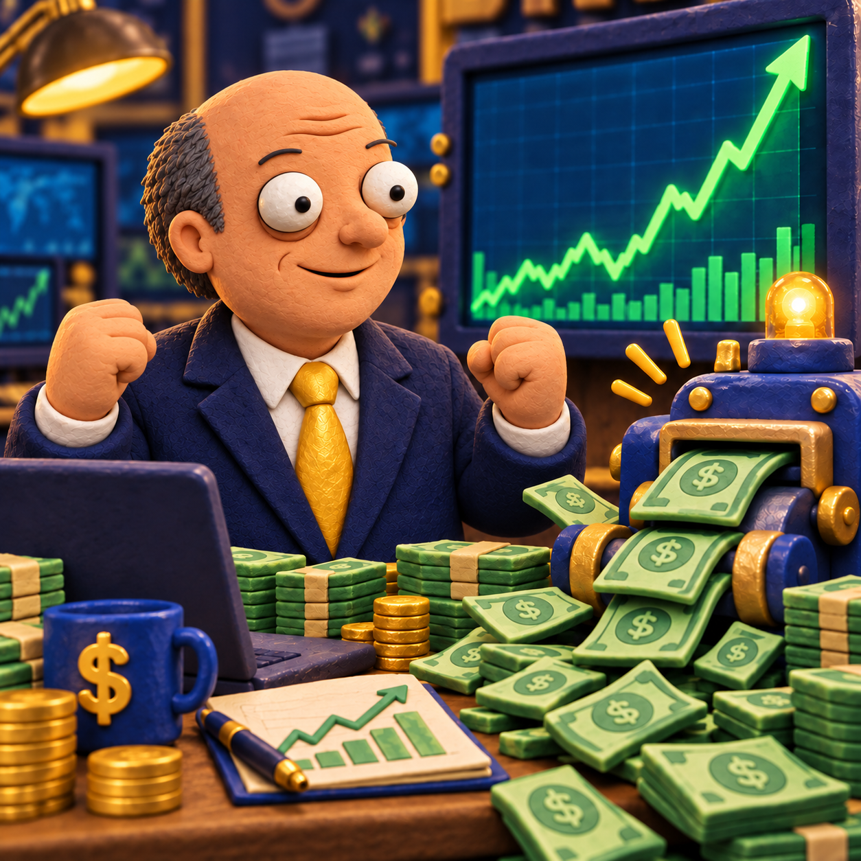 Clay JELEMI celebrating his market analysis